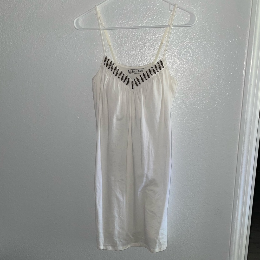 White & Beaded Bra-Spaghetti Strap Dress